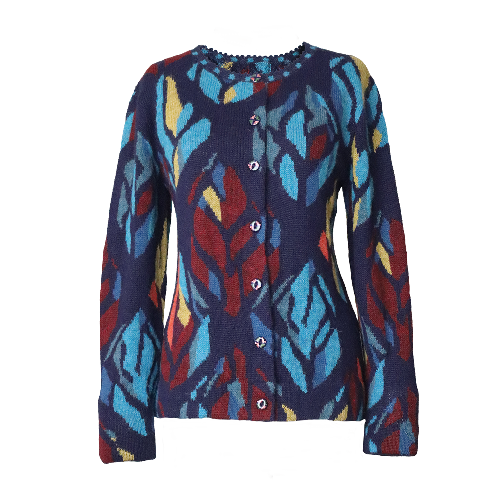 pflknitwear.com B2B Women's alpaca cardigan Tulipan, multi color, Intarsia knitted with modern flower pattern. pflknitwear.com B2B Women's alpaca cardigan Tulipan, multi color, Intarsia knitted with modern flower pattern.