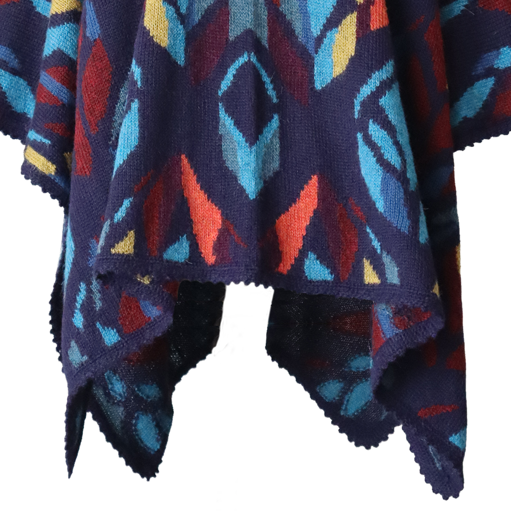 PFLknitwear.com/b2b/ Alpaca Ruana Wrap Tulipan with Colorful Intarsia Pattern, hand knitted. PFLknitwear.com/b2b/ Alpaca Ruana Wrap Tulipan with Colorful Intarsia Pattern, hand knitted.