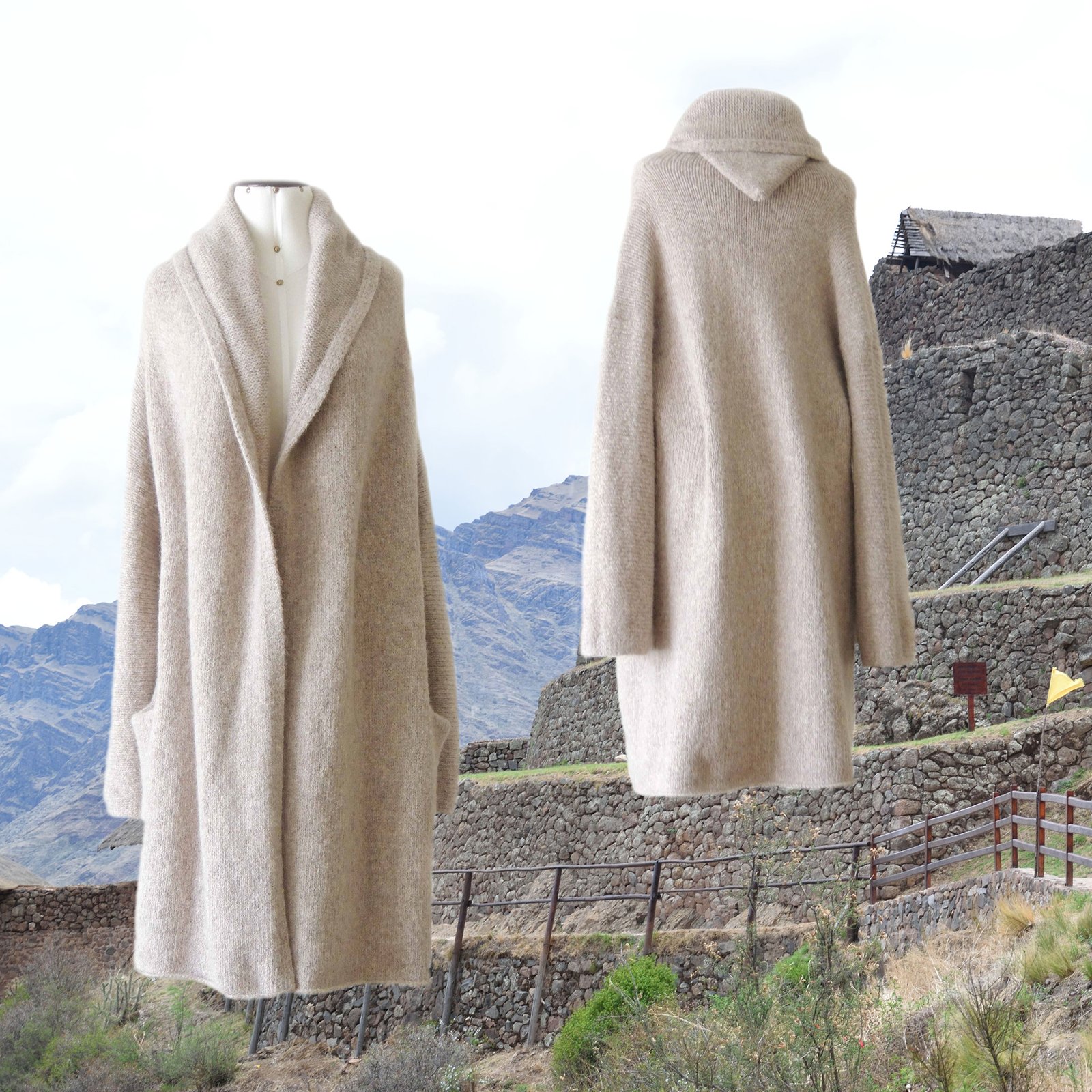 pflknitwear capote coat hooded / non hooded alpaca blend