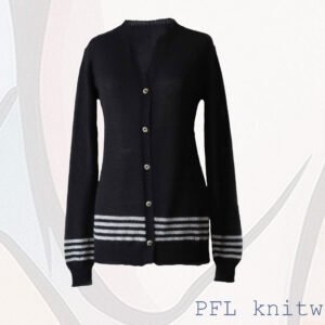 PFL knitwear outlet Women's cardigan 100% baby alpaca with button closure and light gray stripe details