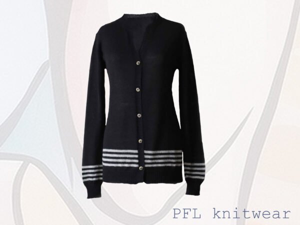 PFL knitwear outlet Women's cardigan 100% baby alpaca with button closure and light gray stripe details