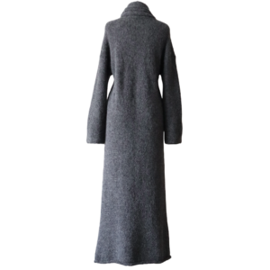 PFLknitwear.com Capote Coat / Cardi-Coat | Suri Alpaca Blend | Hooded / Non-Hooded Open Sweater Coat with Shawl collar and Belt | gray black mélange