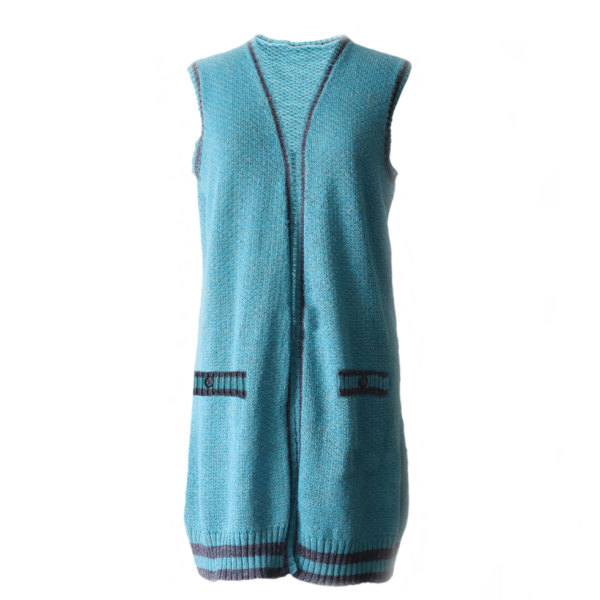 PFL knitwear Women's waist coat baby alpaca - linen blend in blue shades, sleeveless cardigan.