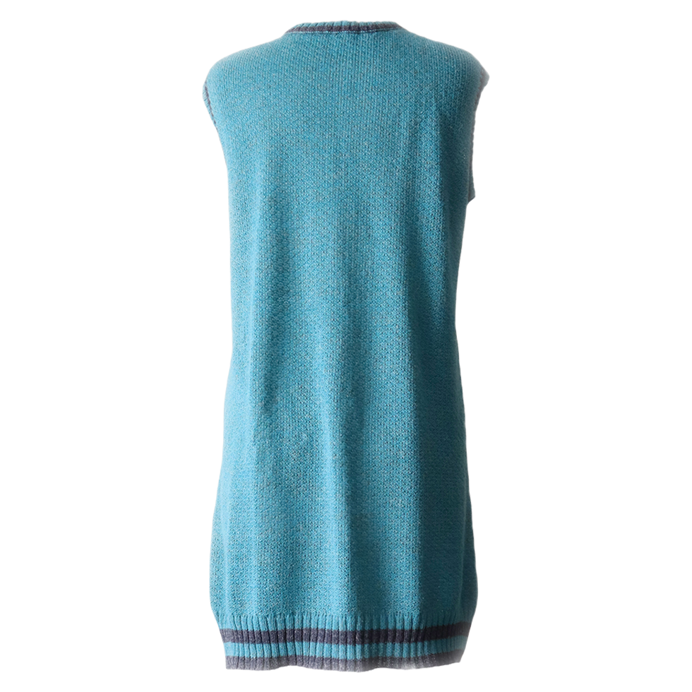 PFL knitwear Women's waist coat baby alpaca - linen blend in blue shades, sleeveless cardigan. PFL knitwear Women's waist coat baby alpaca - linen blend in blue shades, sleeveless cardigan.