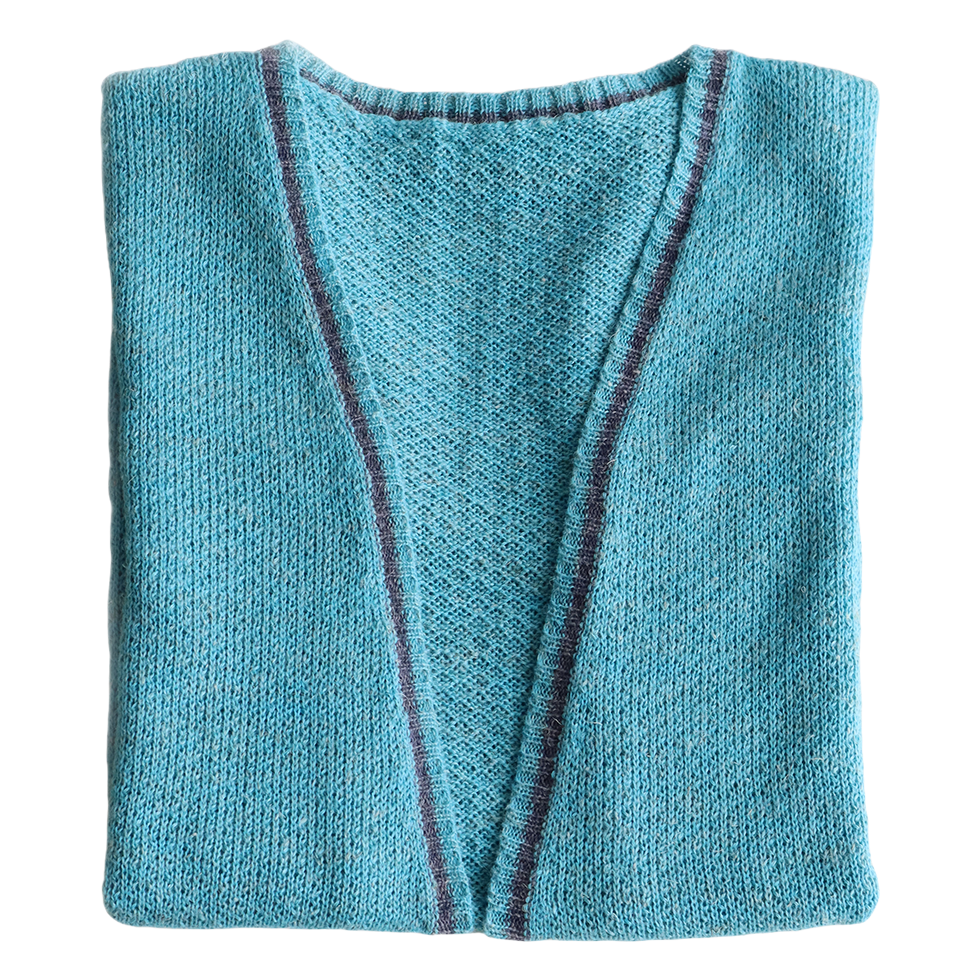 22-1018-01-06 PFL knitwear Women's waist coat baby alpaca - linen blend in blue shades, sleeveless cardigan.