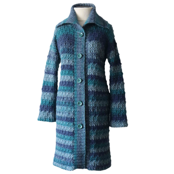 PFL knitwear Women's cardigan chunky knitted, high collar cardigan, button closure.