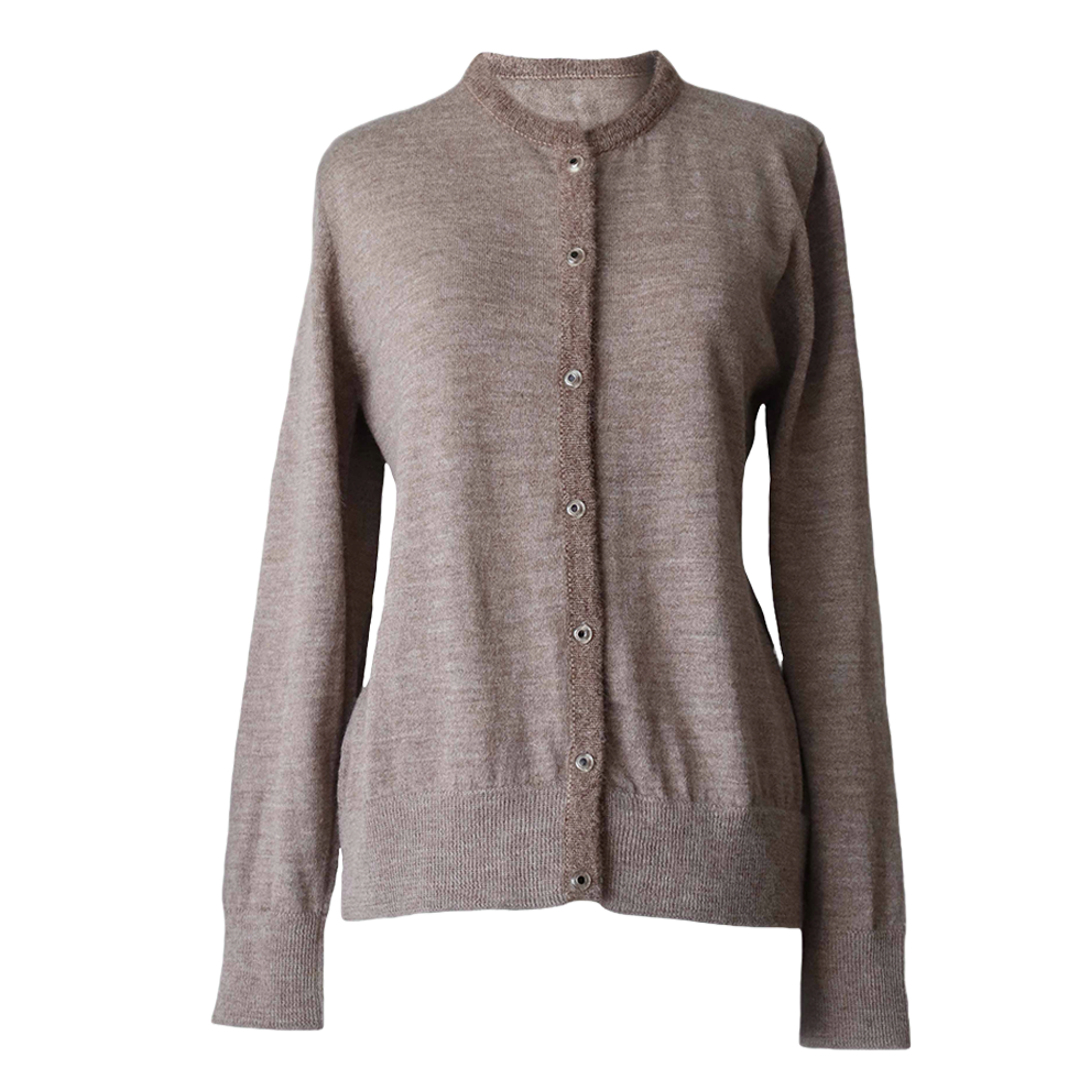 PFL knitwear Cardigan baby alpaca, vest baby alpaca with button closure and crew neck color taupe PFL knitwear Cardigan baby alpaca, vest baby alpaca with button closure and crew neck color taupe