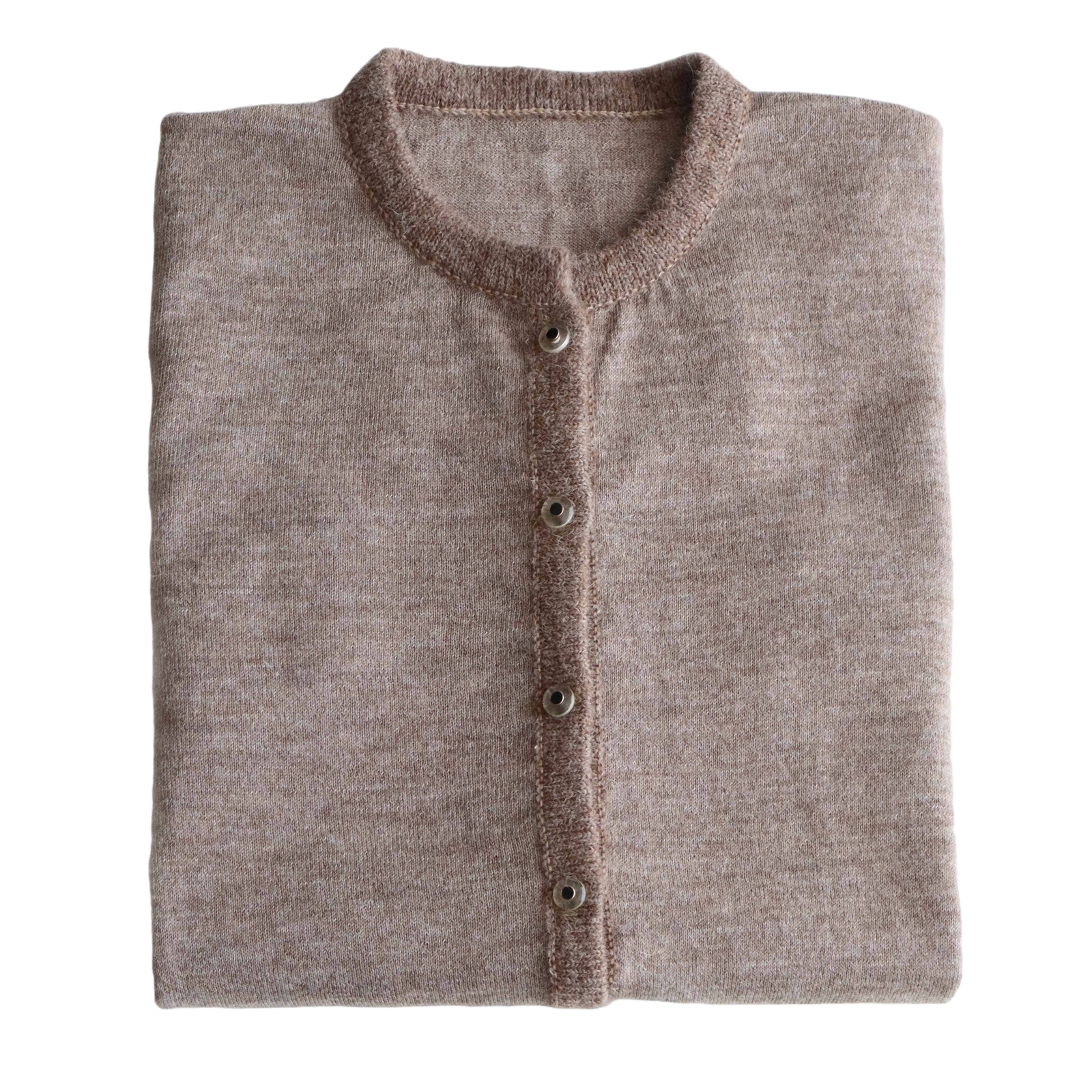 Cardigan baby alpaca, vest with button closure and crew neck color taupe. made in Peru by PFL knitwear