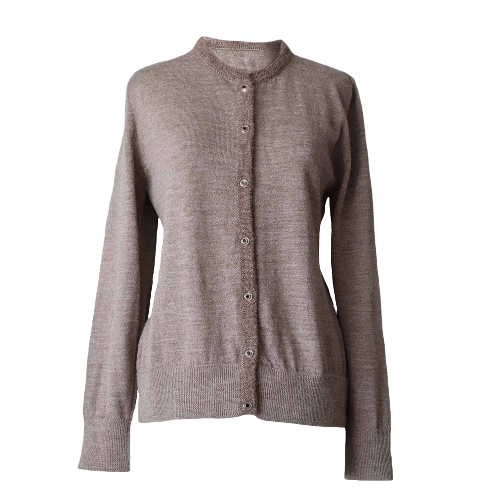 Cardigan baby alpaca, vest with button closure and crew neck color taupe. made in Peru by PFL knitwear