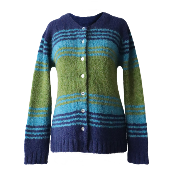 PFL knitwear Women's cardigan soft brushed alpaca texture, stripe design.