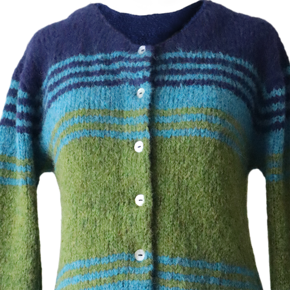 PFL knitwear Women's cardigan soft brushed alpaca texture, stripe design. PFL knitwear Women's cardigan soft brushed alpaca texture, stripe design.