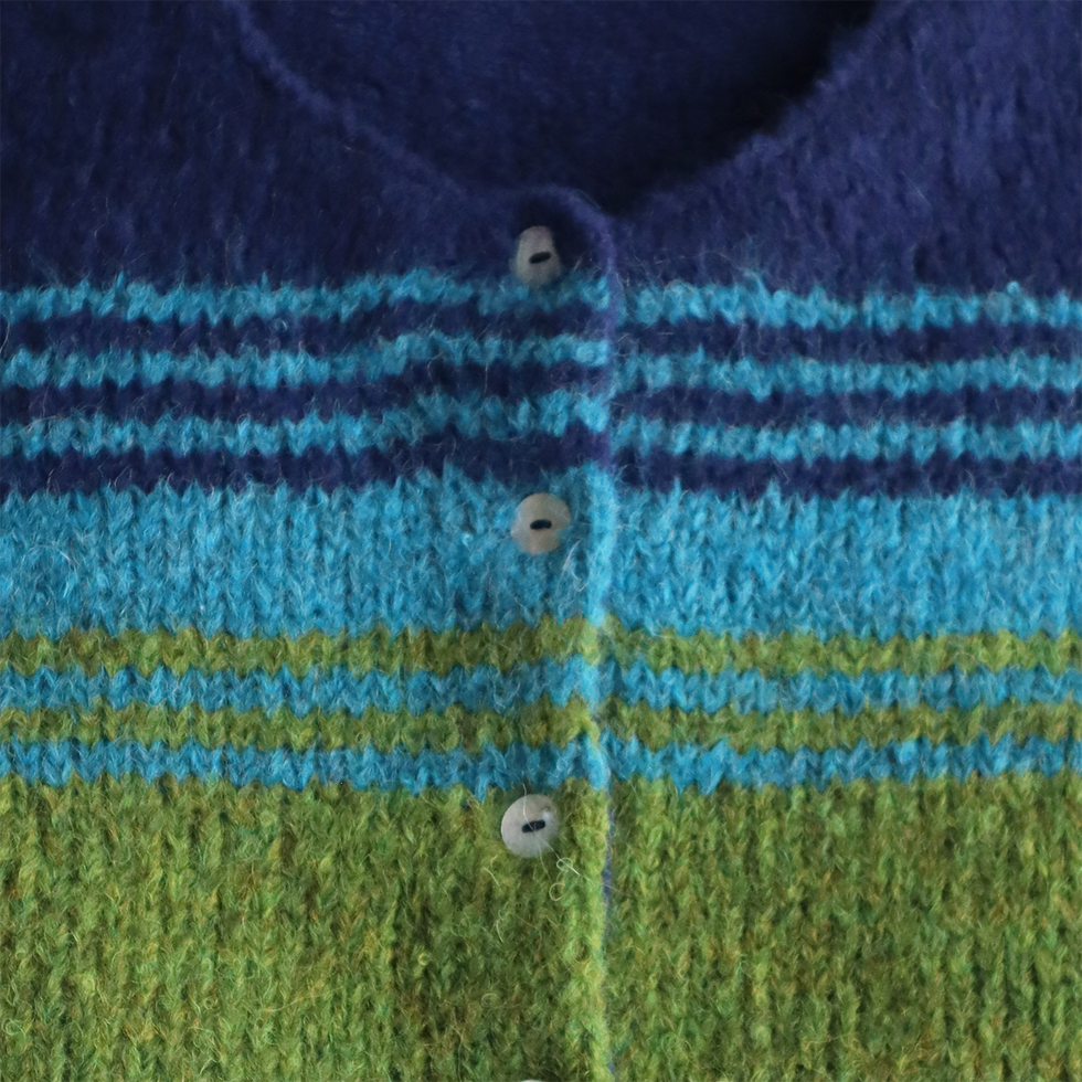 PFL knitwear Women's cardigan soft brushed alpaca texture, stripe design. PFL knitwear Women's cardigan soft brushed alpaca texture, stripe design.