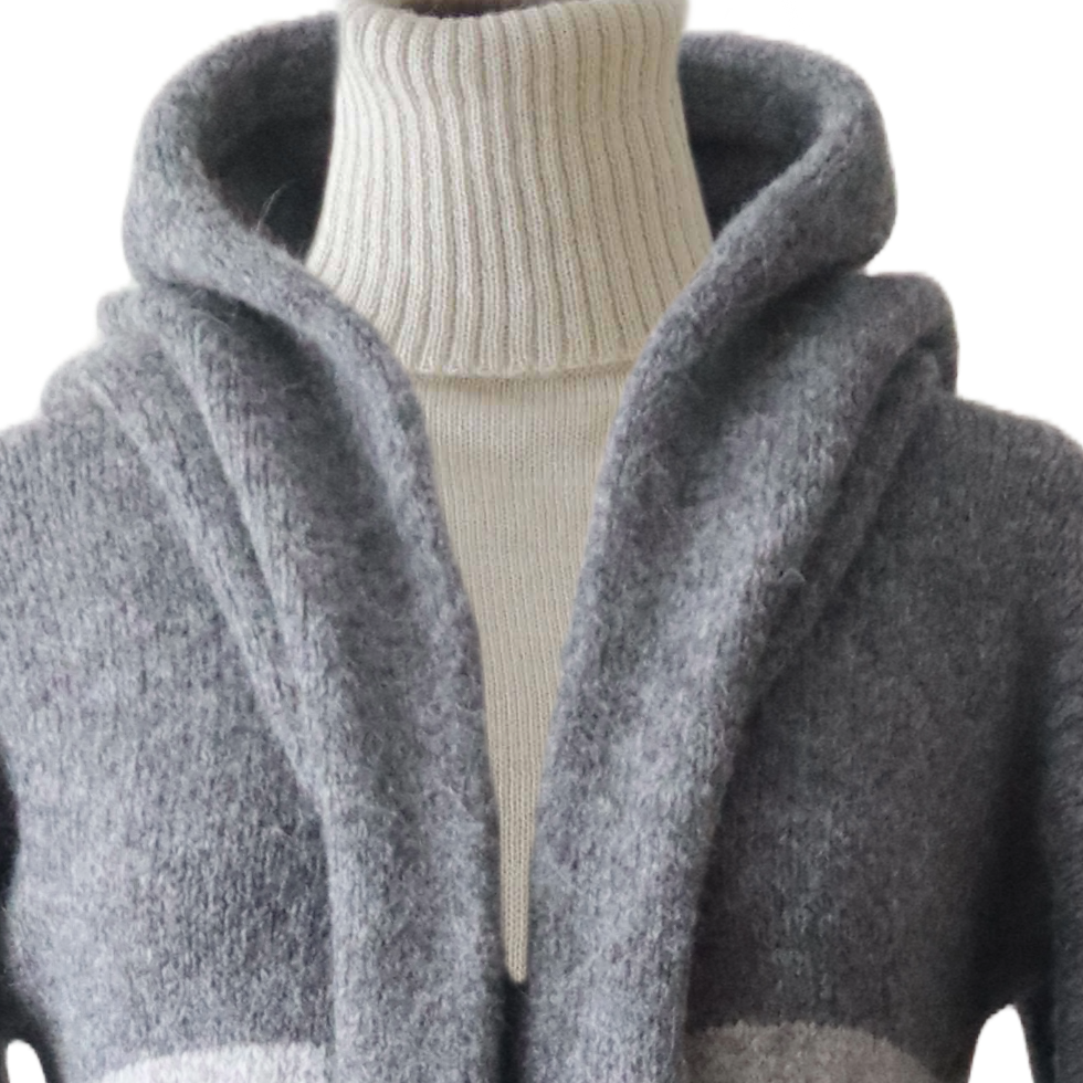 PFL Knitwear Capote Coat alpaca, felted 3 color striped, 44inch / 110 cm PFL Knitwear Capote Coat alpaca, felted 3 color striped, 44inch / 110 cm