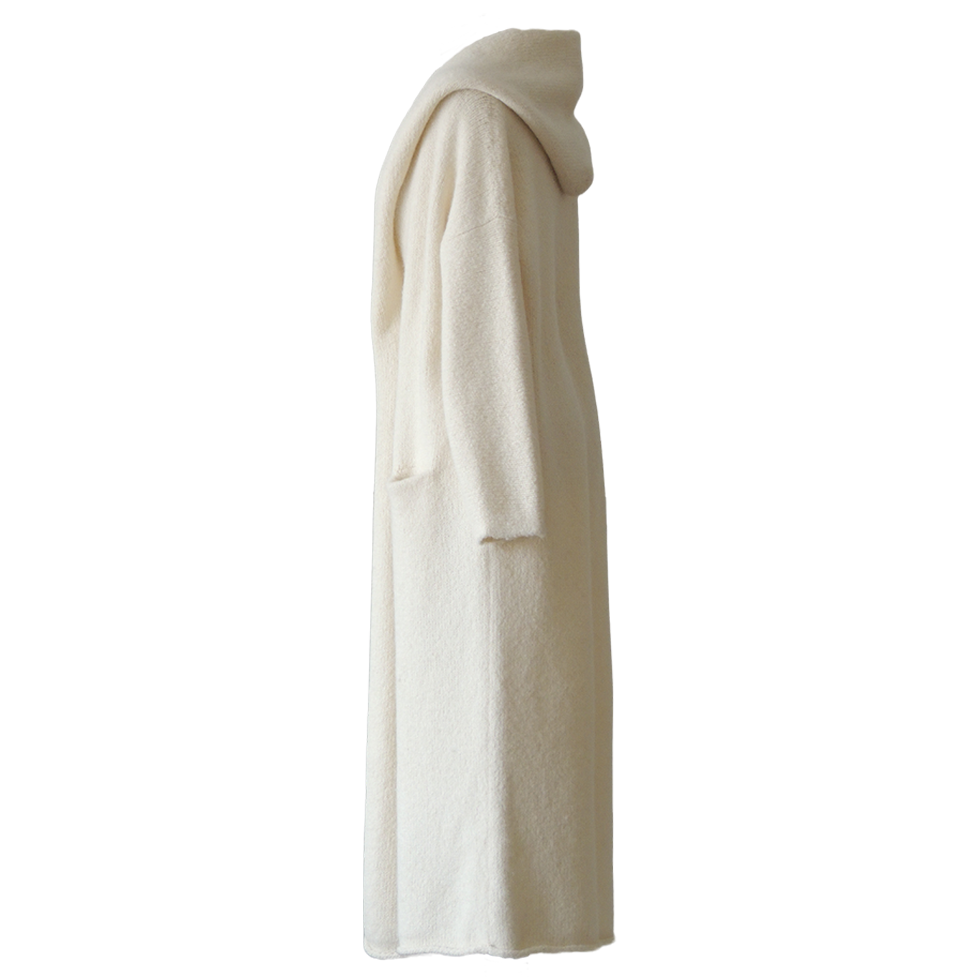 PFL knitwear Capote Coat alpaca, felted, alpaca blend, color creme white