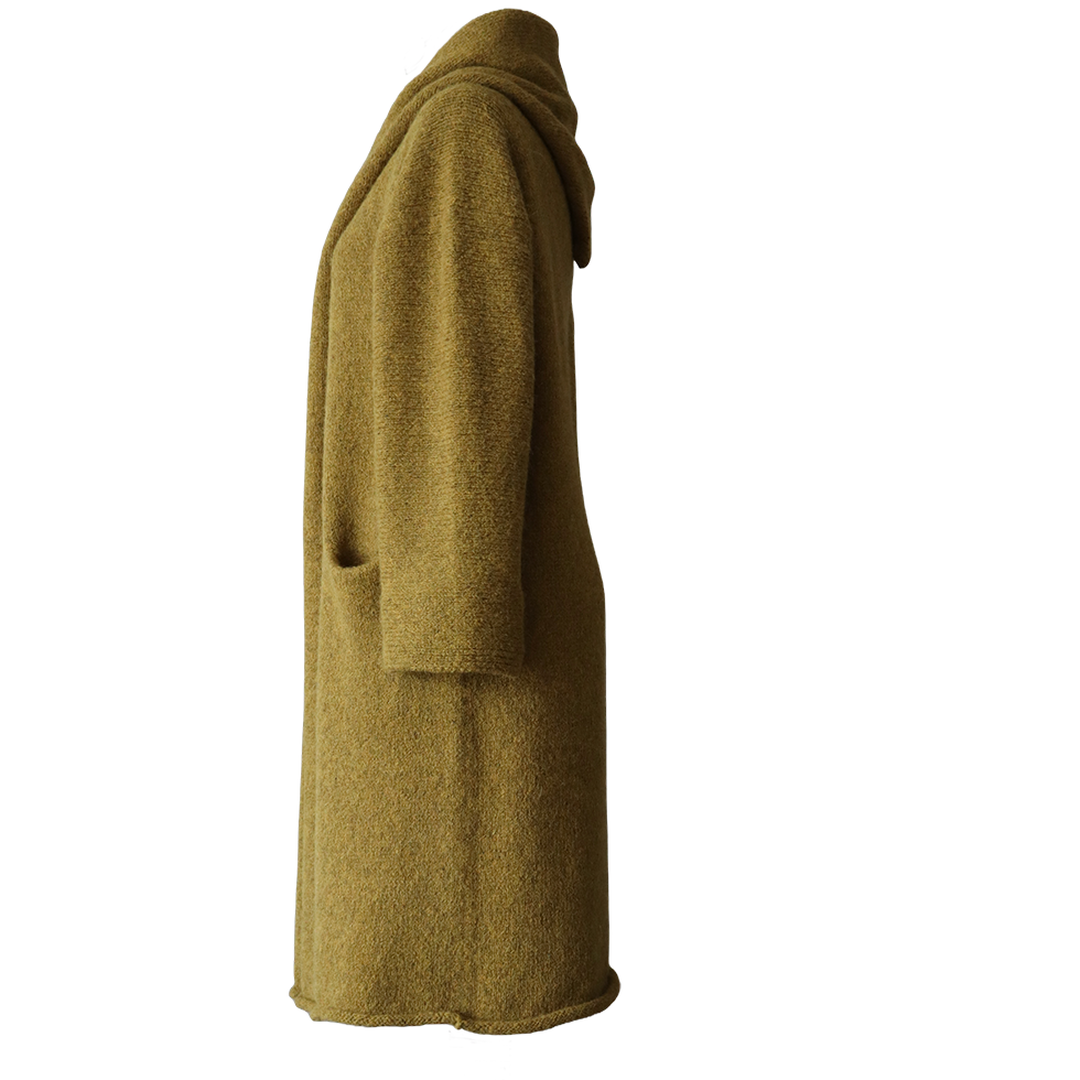 PFL knitwear Capote Coat alpaca, felted yellow green mélange, alpaca blend. PFL knitwear Capote Coat alpaca, felted yellow green mélange, alpaca blend.
