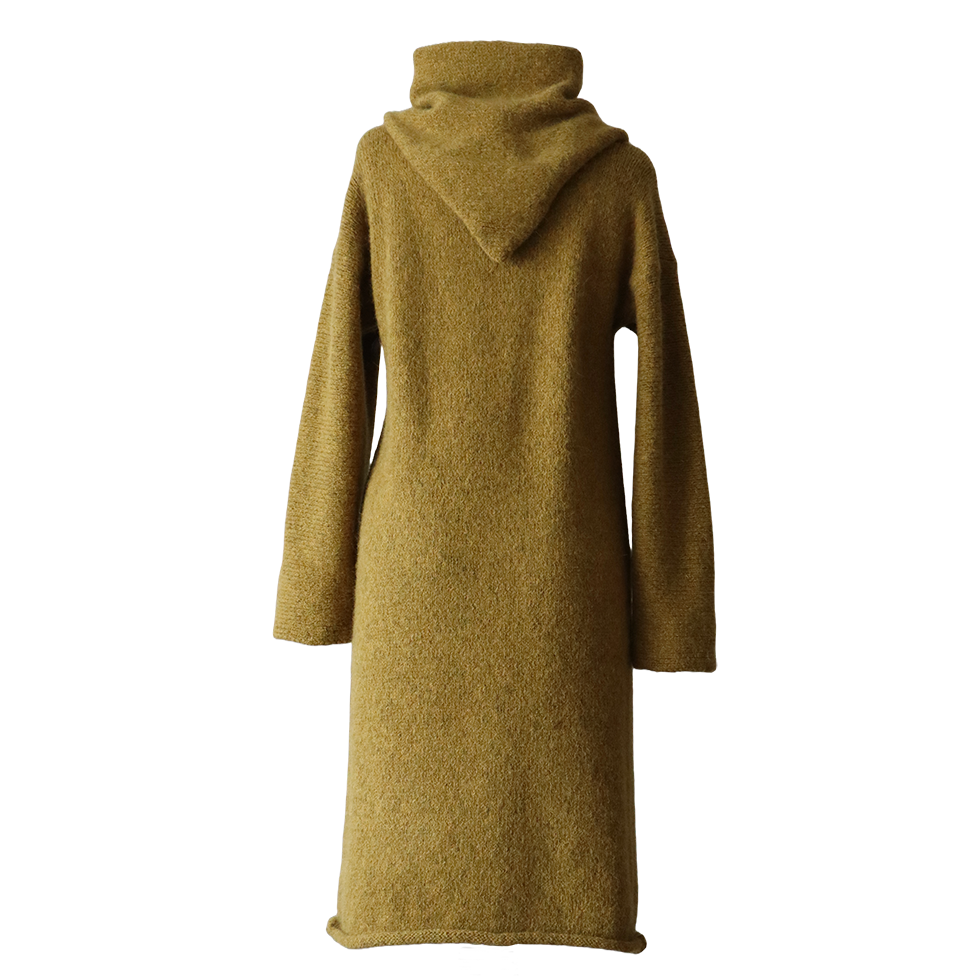 PFL knitwear Capote Coat alpaca, felted yellow green mélange, alpaca blend. PFL knitwear Capote Coat alpaca, felted yellow green mélange, alpaca blend.