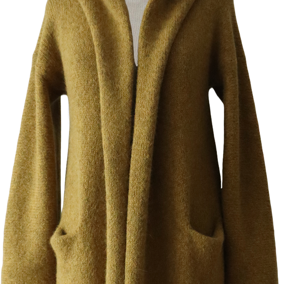 PFL knitwear Capote Coat alpaca, felted yellow green mélange, alpaca blend. PFL knitwear Capote Coat alpaca, felted yellow green mélange, alpaca blend.
