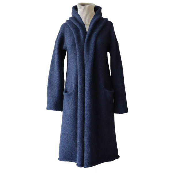 PFL knitwear Capote Coat alpaca, felted, alpaca blend, color jeans blue