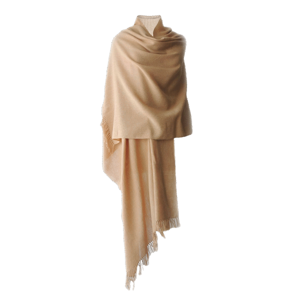 pflknitwear.com Women's Shawl ECO cotton 100%, stole hand woven solid color camel.