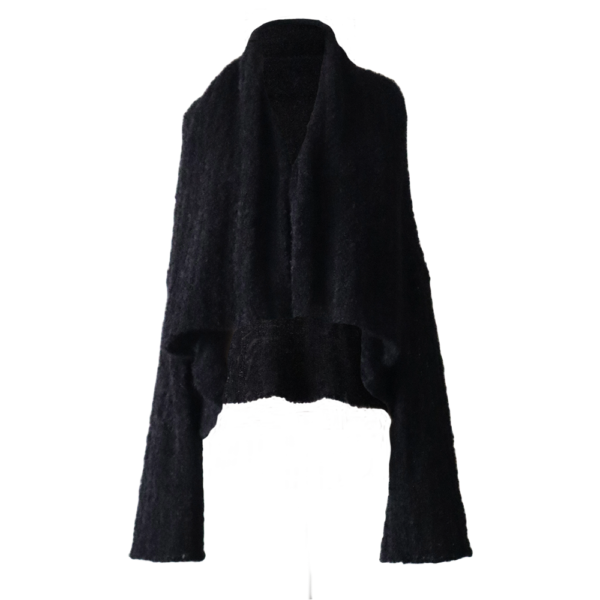 PFL knitwear Women's, 2 in 1 cardigan, soft bouclé version wear it short or long, black