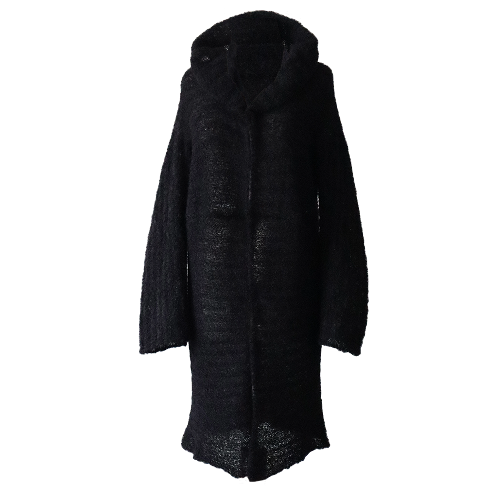 PFL knitwear Women's, 2 in 1 cardigan, soft bouclé version wear it short or long, black PFL knitwear Women's, 2 in 1 cardigan, soft bouclé version wear it short or long, black