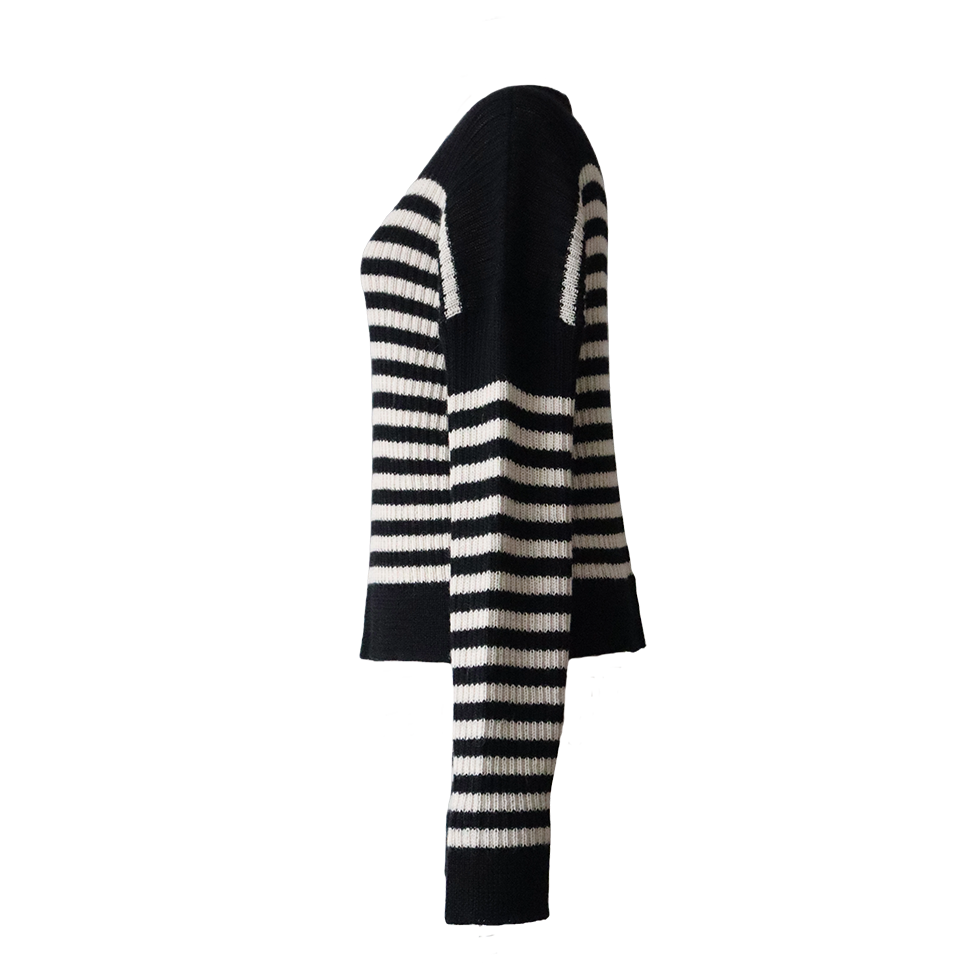 pflknitwear.com Women's sweater striped, 2 color design with crew neck, hand machine or industrial knitted. pflknitwear.com Women's sweater striped, 2 color design with crew neck, hand machine or industrial knitted.