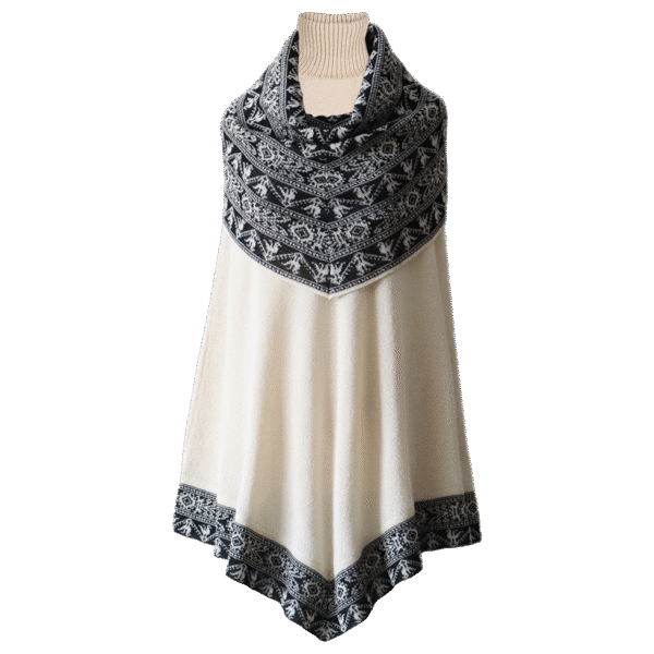 pflknitwear.com Poncho baby alpaca 100% with big cowl collar creme / black