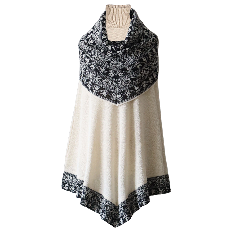 pflknitwear.com Poncho baby alpaca 100% with big cowl collar creme / black pflknitwear.com Poncho baby alpaca 100% with big cowl collar creme / black