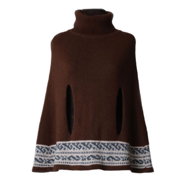 pflknitwear.com Poncho with armholes and ethnic pattern, roll neck 