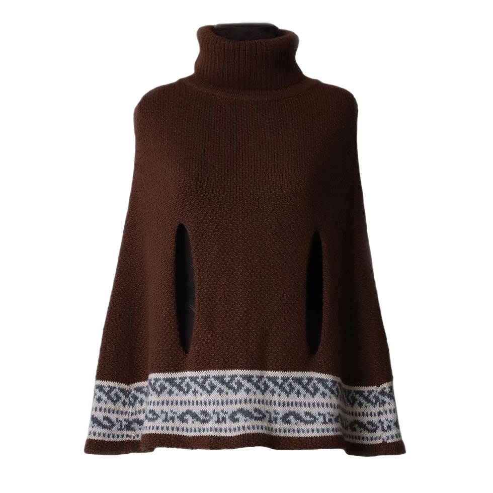 pflknitwear.com Poncho with armholes and ethnic pattern, roll neck pflknitwear.com Poncho with armholes and ethnic pattern, roll neck
