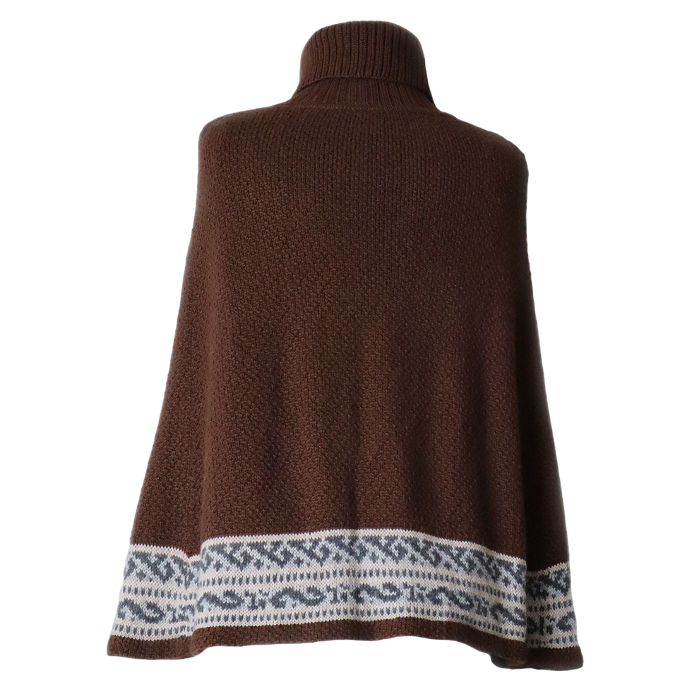 pflknitwear.com Poncho with armholes and ethnic pattern, roll neck pflknitwear.com Poncho with armholes and ethnic pattern, roll neck