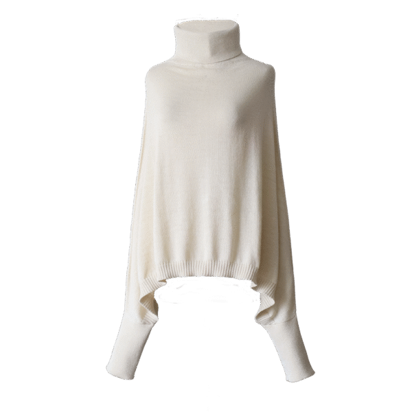 pflknitwear.com Poncho with sleeves and turtle neck, 100% baby alpaca color white