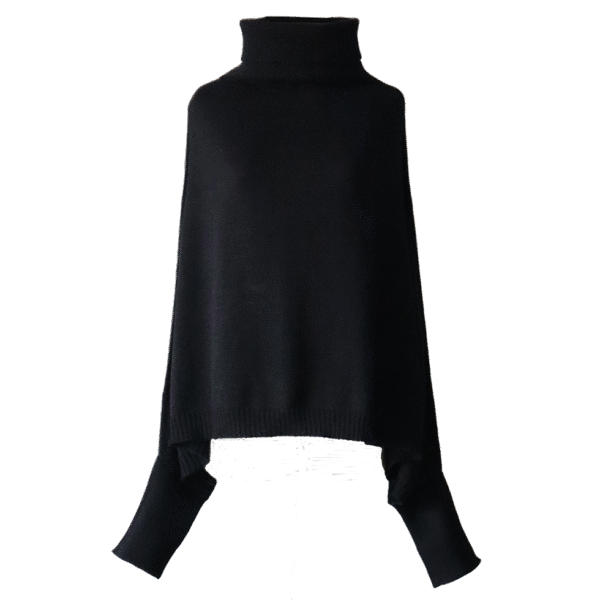 pflknitwear.com Poncho with sleeves and turtle neck, 100% baby alpaca color black
