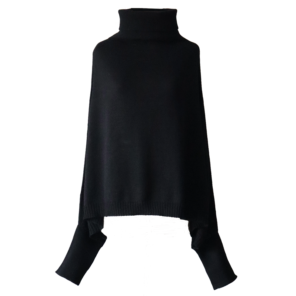 pflknitwear.com Poncho with sleeves and turtle neck, 100% baby alpaca color black pflknitwear.com Poncho with sleeves and turtle neck, 100% baby alpaca color black