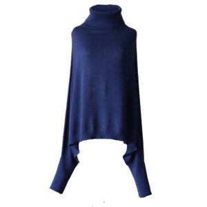 pflknitwear.com Poncho with sleeves and turtle neck, 100% royal alpaca color blue.