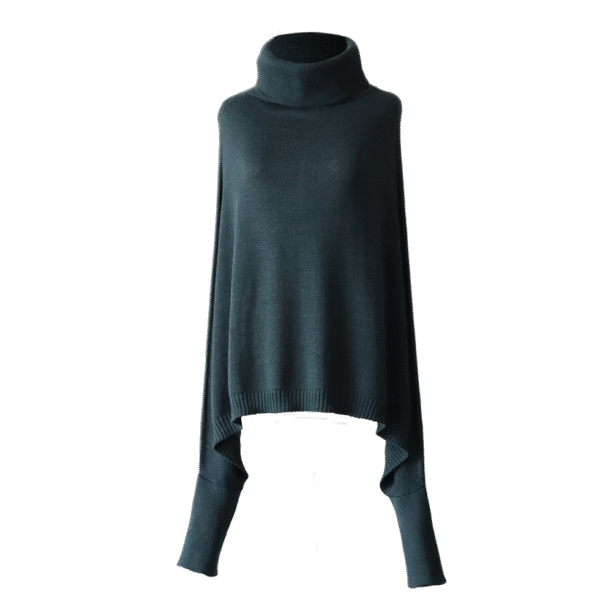 pflknitwear.com Poncho with sleeves and turtle neck, 100% royal alpaca color blue.