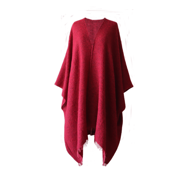 pflknitwear.com Wrap / Ruana classic woven model, alpaca blend brushed with fringes.