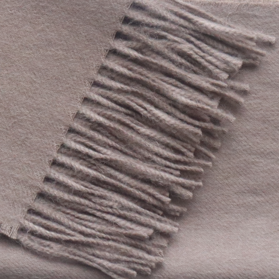 pflknitwear.com Unisex royal alpaca scarf, solid color taupe with fringes. pflknitwear.com Unisex royal alpaca scarf, solid color taupe with fringes.