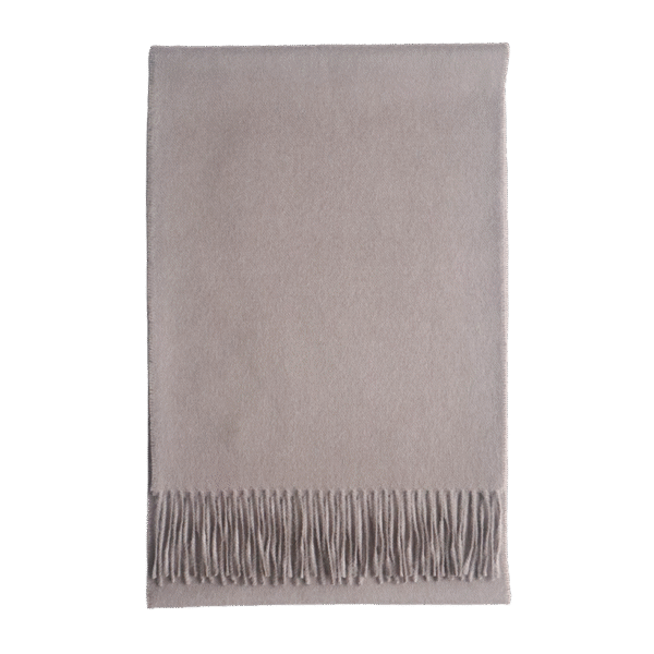 pflknitwear.com Unisex royal alpaca scarf, solid color taupe with fringes.