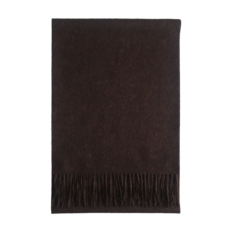 pflknitwear.com Unisex royal alpaca scarf, solid color chocolate brown with fringes. pflknitwear.com Unisex royal alpaca scarf, solid color chocolate brown with fringes.