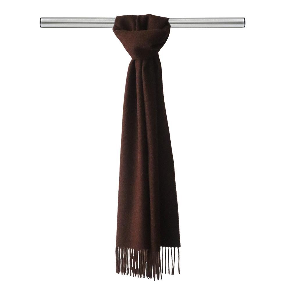 pflknitwear.com Unisex royal alpaca scarf, solid color chocolate brown with fringes. pflknitwear.com Unisex royal alpaca scarf, solid color chocolate brown with fringes.