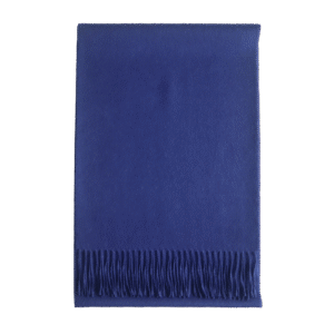 pflknitwear.com Unisex royal alpaca scarf, solid color blue with fringes.