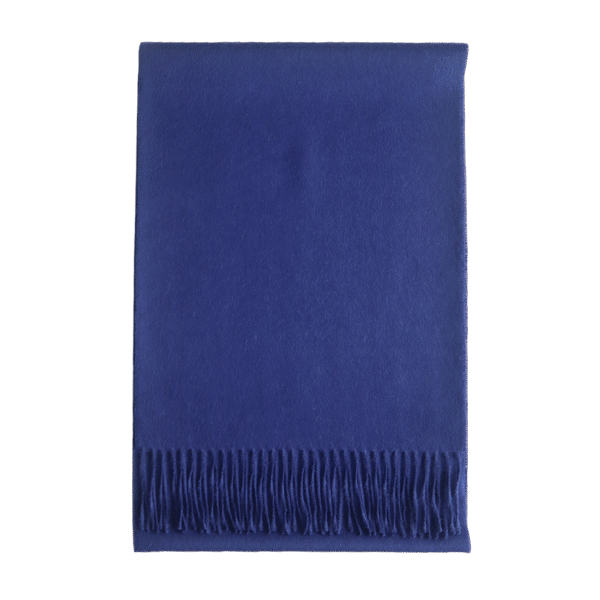 pflknitwear.com Unisex royal alpaca scarf, solid color blue with fringes.