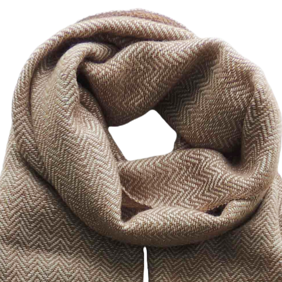 pflknitwear.com Men scarf, hand woven scarf with herringbone pattern and short fringes, camel / creme white pflknitwear.com Men scarf, hand woven scarf with herringbone pattern and short fringes, camel / creme white