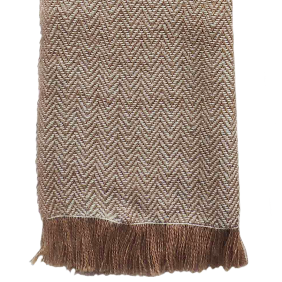 pflknitwear.com Men scarf, hand woven scarf with herringbone pattern and short fringes, camel / creme white pflknitwear.com Men scarf, hand woven scarf with herringbone pattern and short fringes, camel / creme white