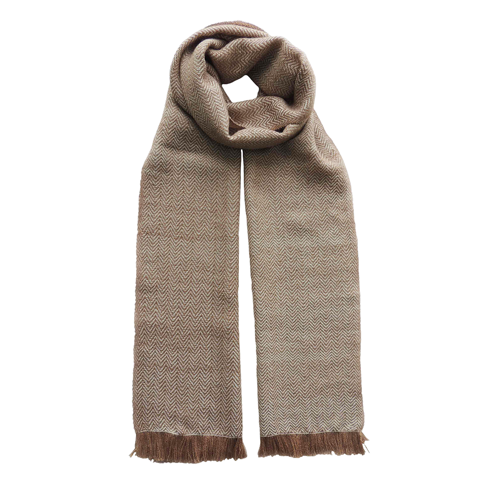pflknitwear.com Men scarf, hand woven scarf with herringbone pattern and short fringes, camel / creme white pflknitwear.com Men scarf, hand woven scarf with herringbone pattern and short fringes, camel / creme white
