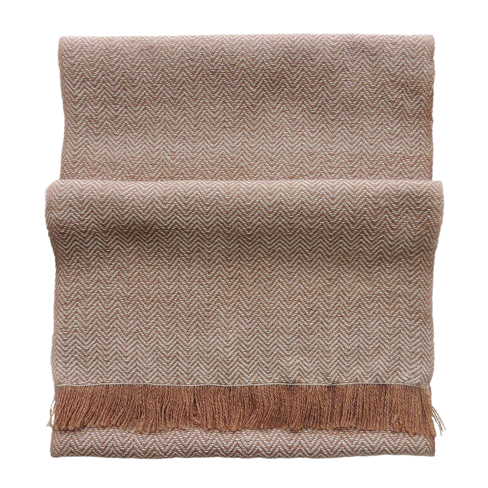 pflknitwear.com Men scarf, hand woven scarf with herringbone pattern and short fringes, camel / creme white pflknitwear.com Men scarf, hand woven scarf with herringbone pattern and short fringes, camel / creme white