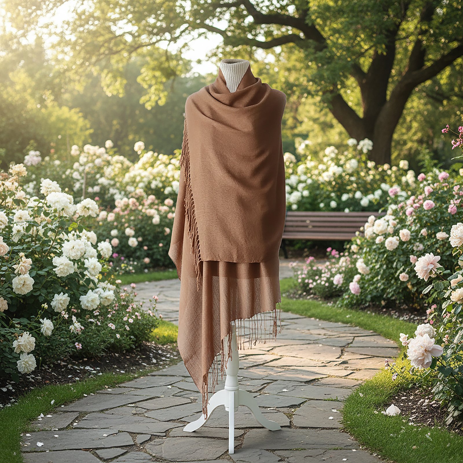 Women shawl / stole royal alpaca, fine hand woven stole color camel. made in Peru by PFL knitwear