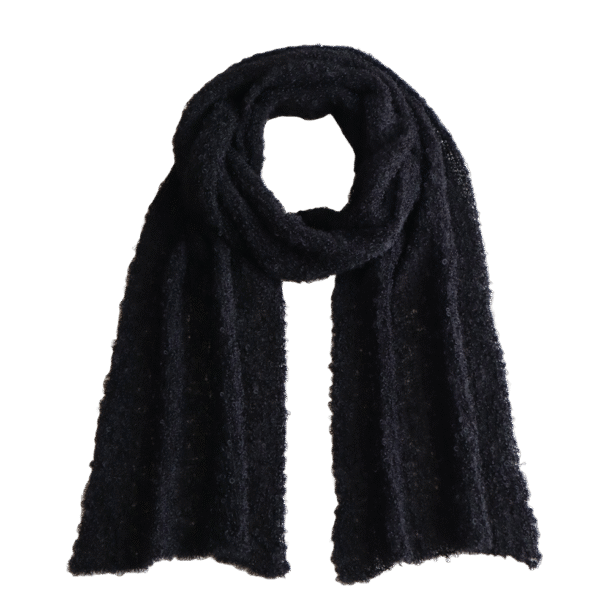 pflknitwear Women scarf bouclé, soft and warm knitted winter scarf, Suri alpaca, merino wool bouclé blend