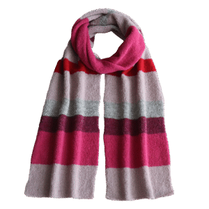 Unisex Scarf, Soft long scarf alpaca brushed, with five color striped pattern